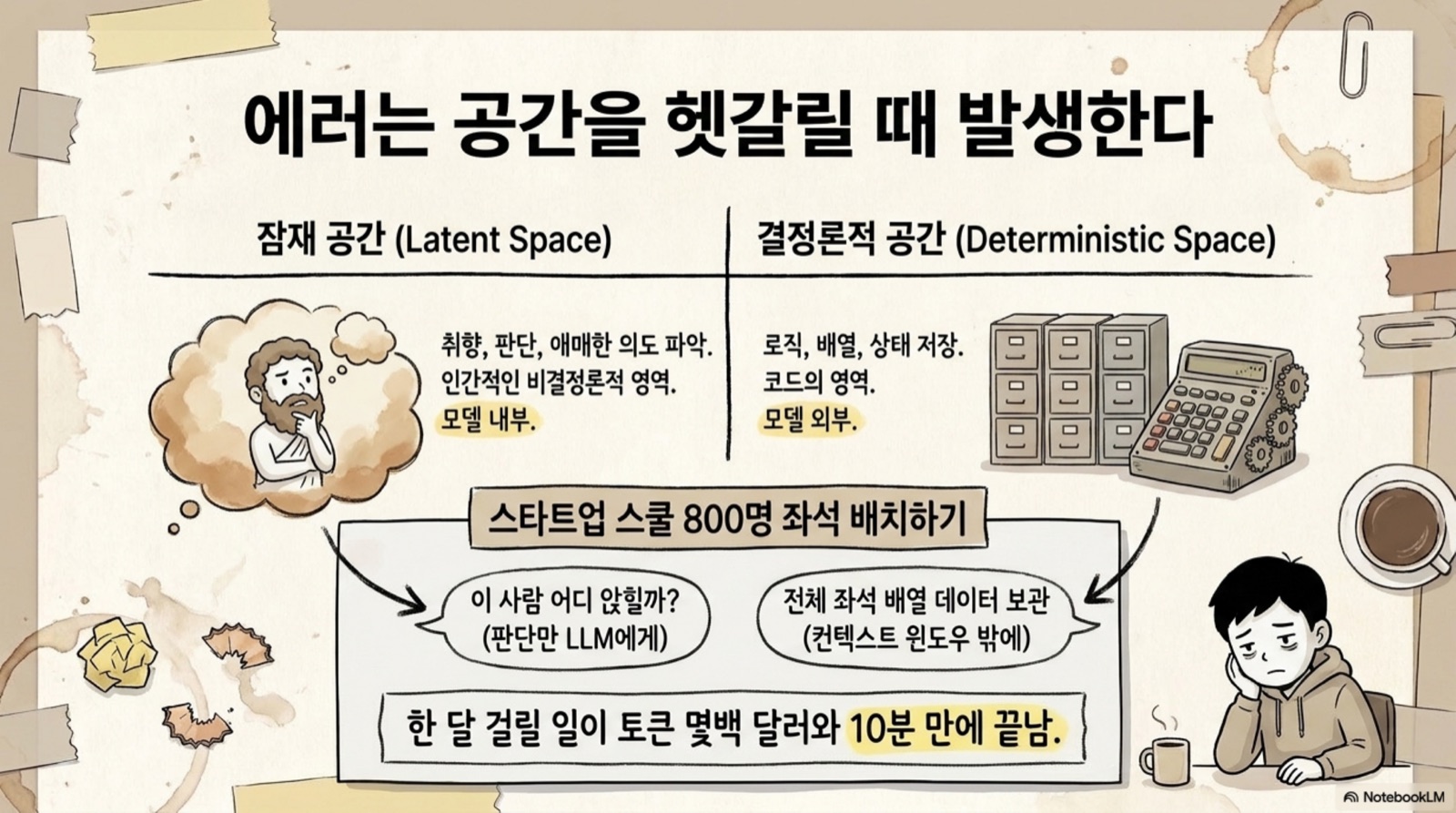 에러는 공간을 헷갈릴 때 발생한다 — 잠재 공간 vs 결정론적 공간, 800명 좌석 배치 예