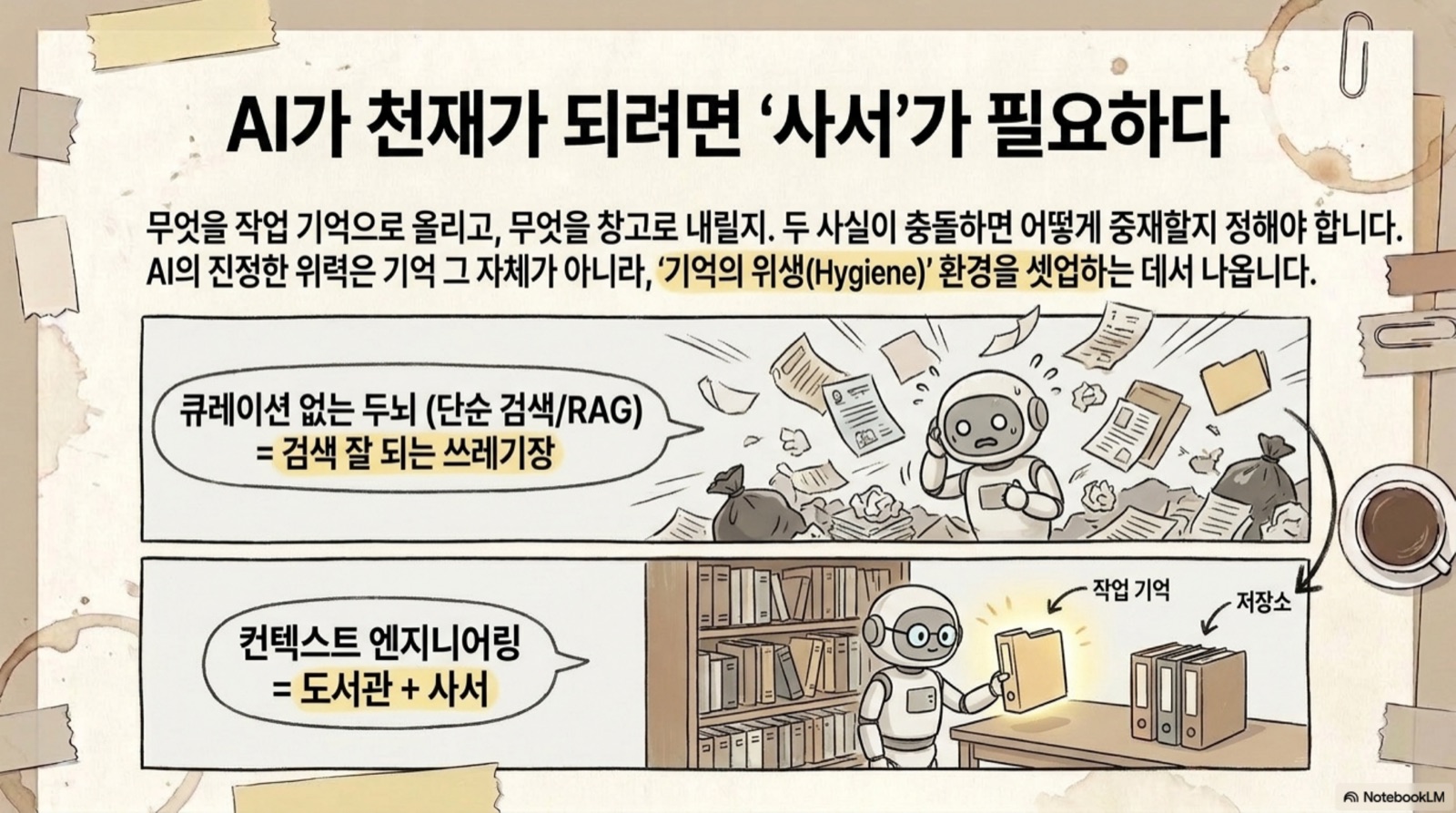 AI가 천재가 되려면 사서가 필요하다 — 큐레이션 없는 두뇌 = 검색 잘 되는 쓰레기장